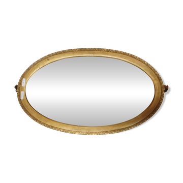 Ancien miroir ovale à parclose dorée ,c verre biseauté
