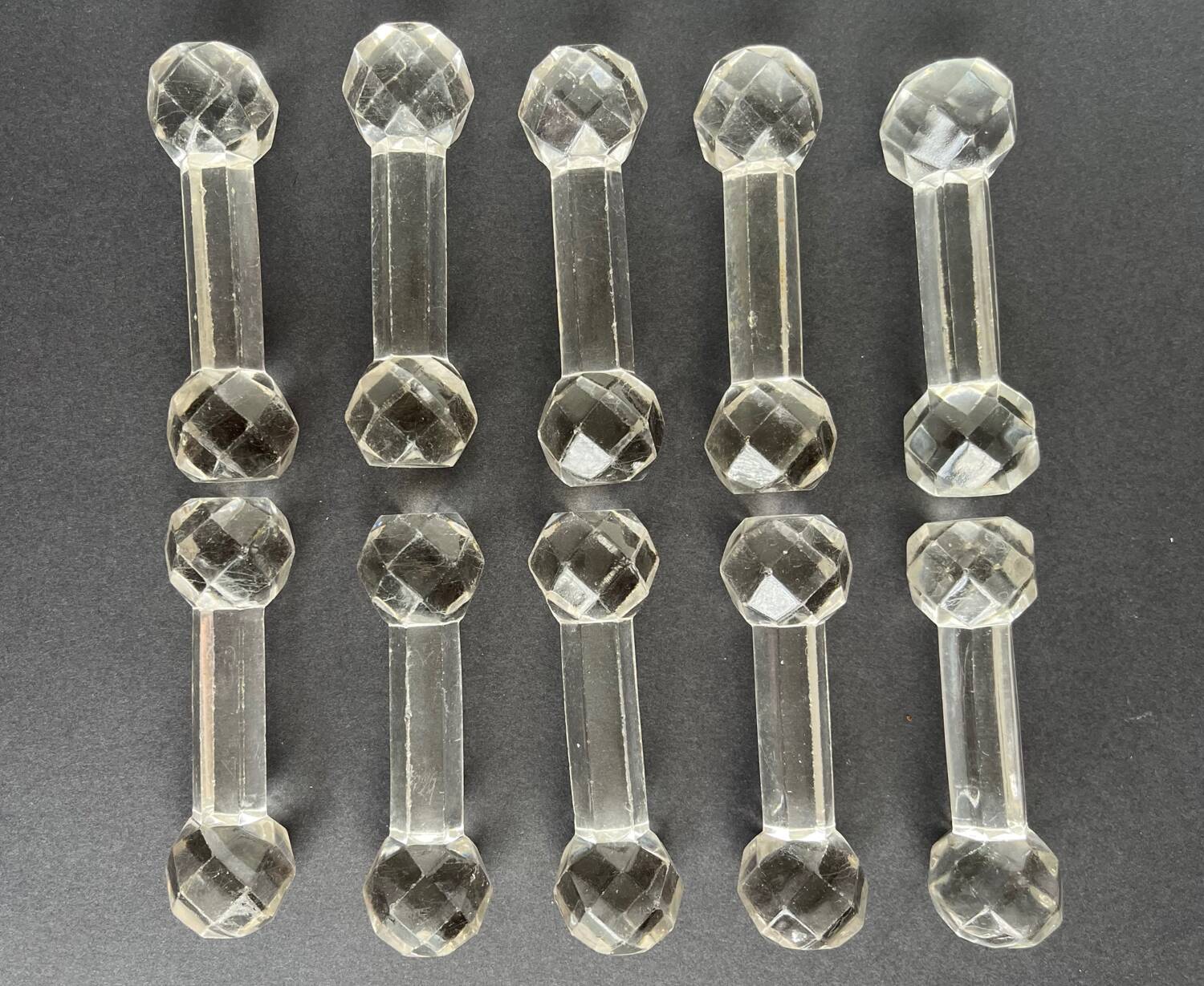 10 vintage glass knife holders