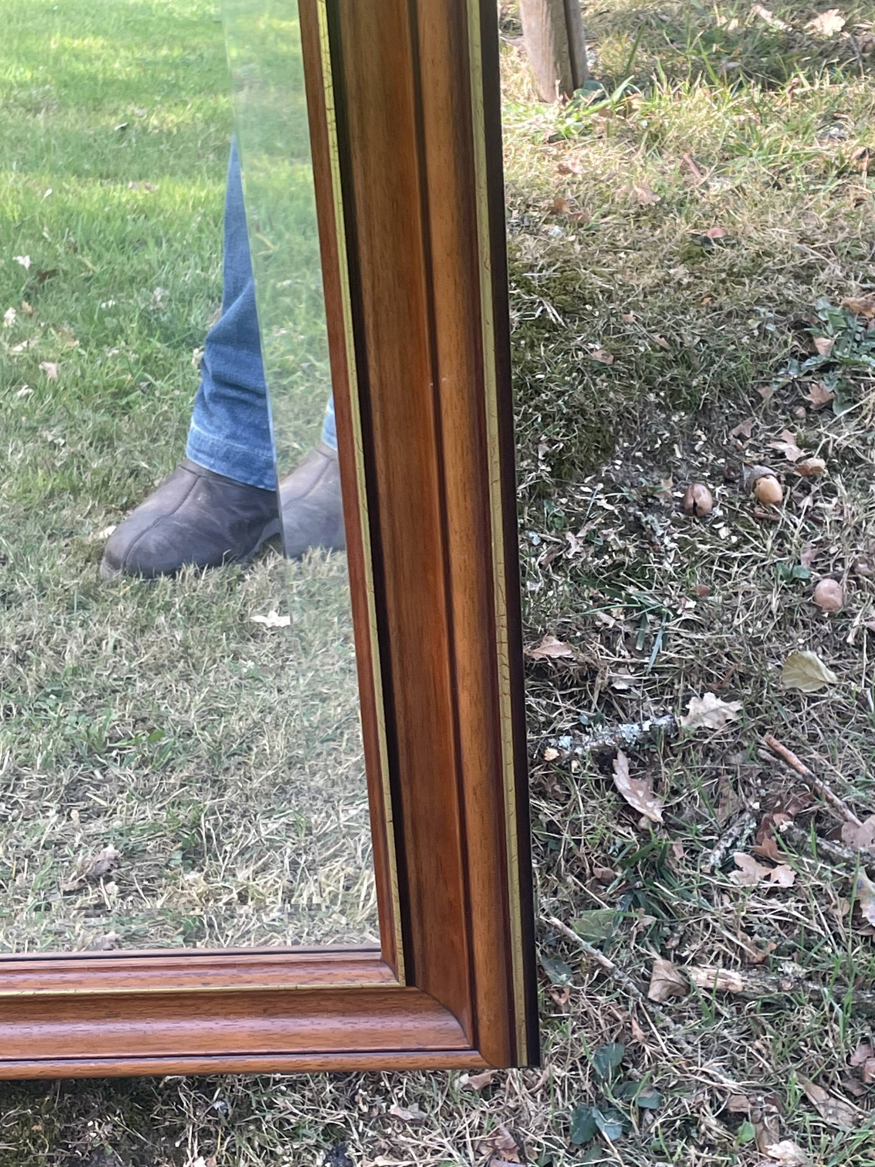 Large mirror with natural wood molding, gold fillet, beveled mirror, (La Gatvinière)