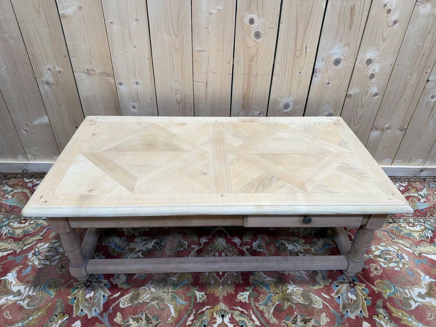 Coffee table – Louis XIII style – Solid cherry wood – Parquet top