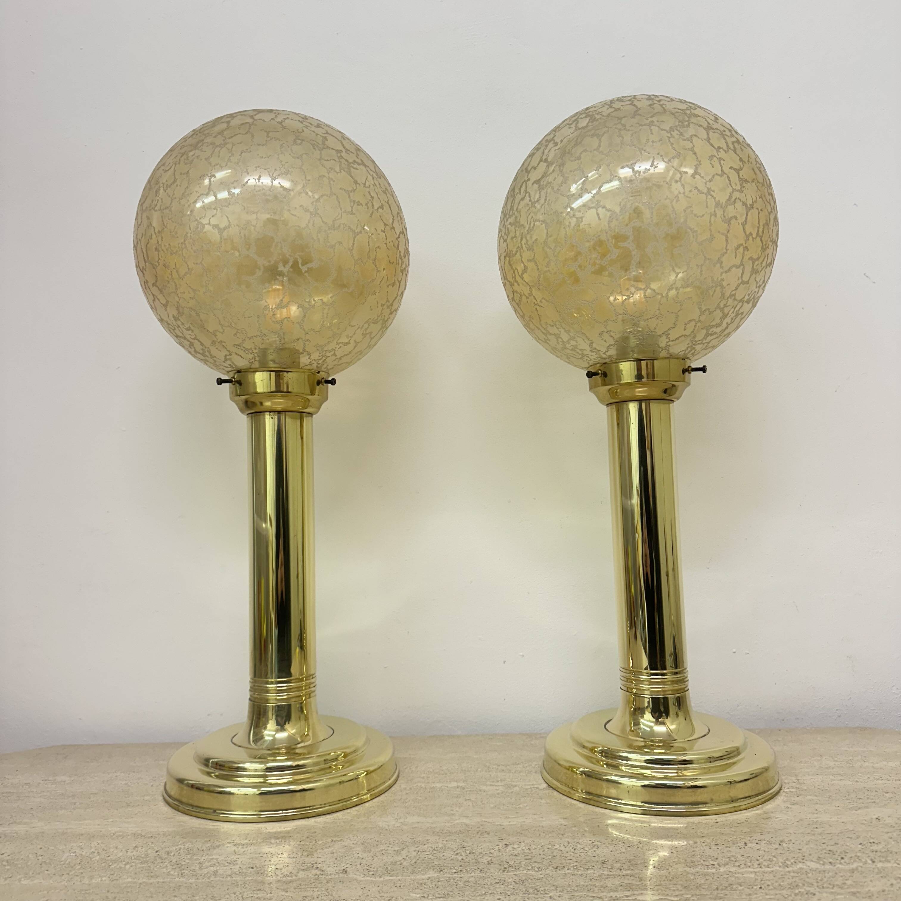Set of 2 large globe glass table lamps , 1970s