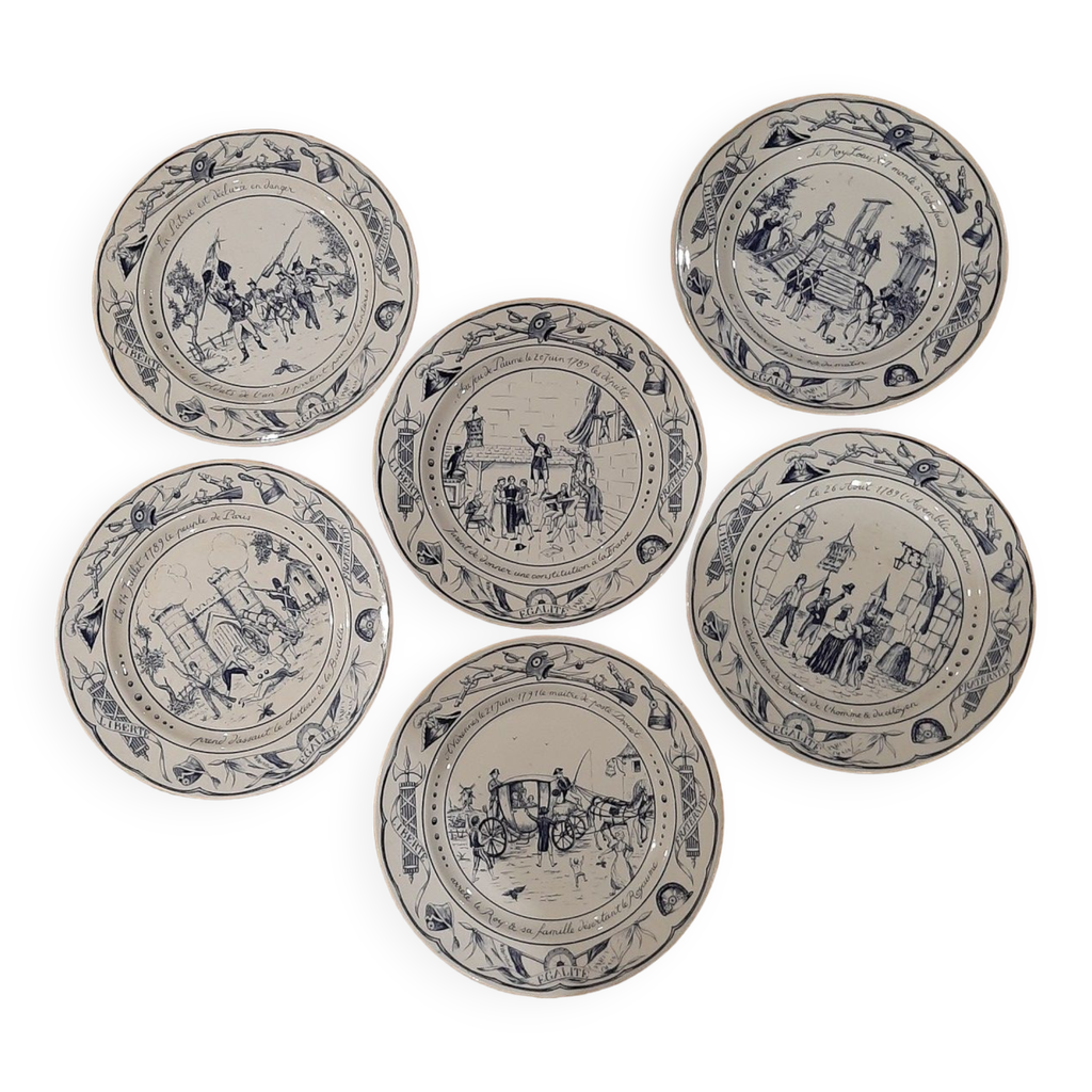 6 Assiettes Arcopal Révolution Française - Verre Opale - Occasion TBE