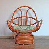 Rattan armchair, reclining and swivel, 70s