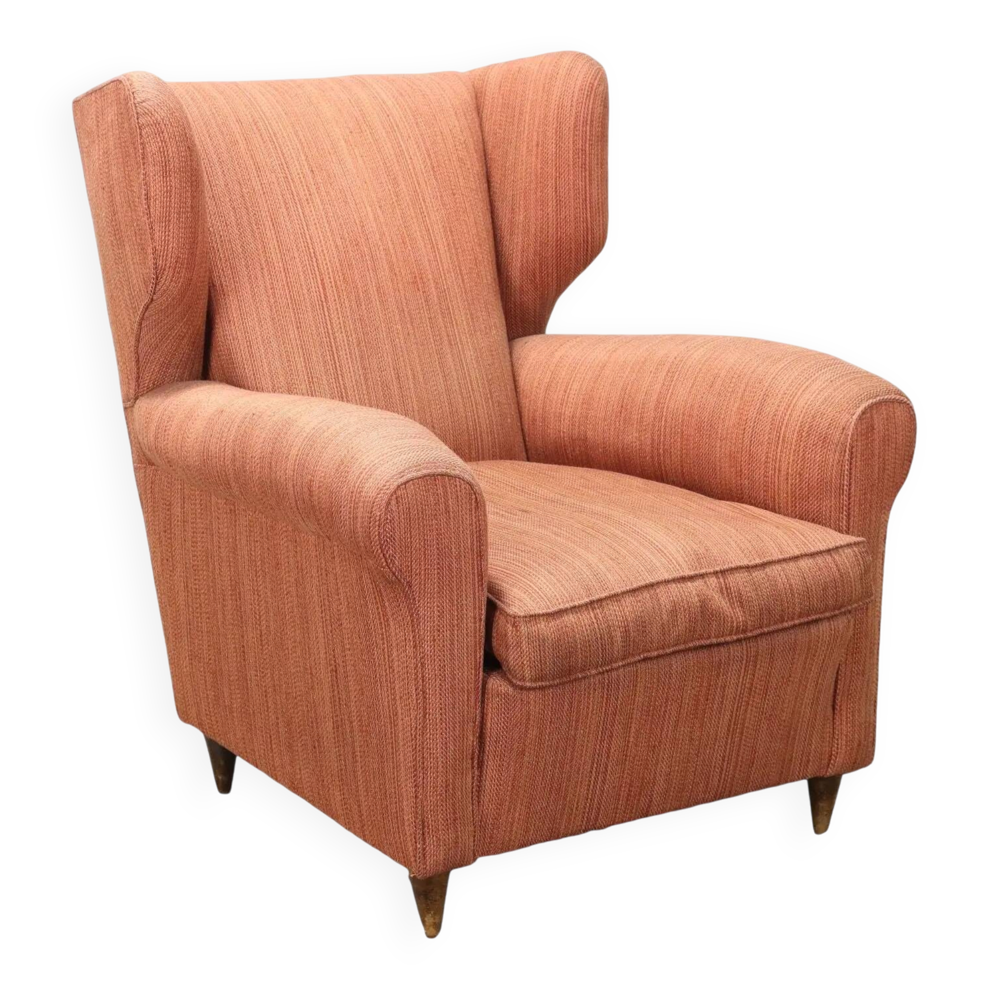 Vintage bergère armchair in wood and fabric, Italy, 1950s-1960s