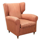 Fauteuil bergère vintage en bois et tissu, Italie, années 1950-1960