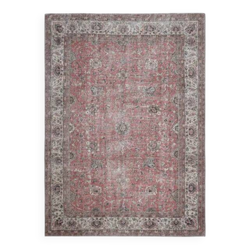 Tapis de sol vintage turc fait main en laine rose surdimensionné des années 1970 212x290