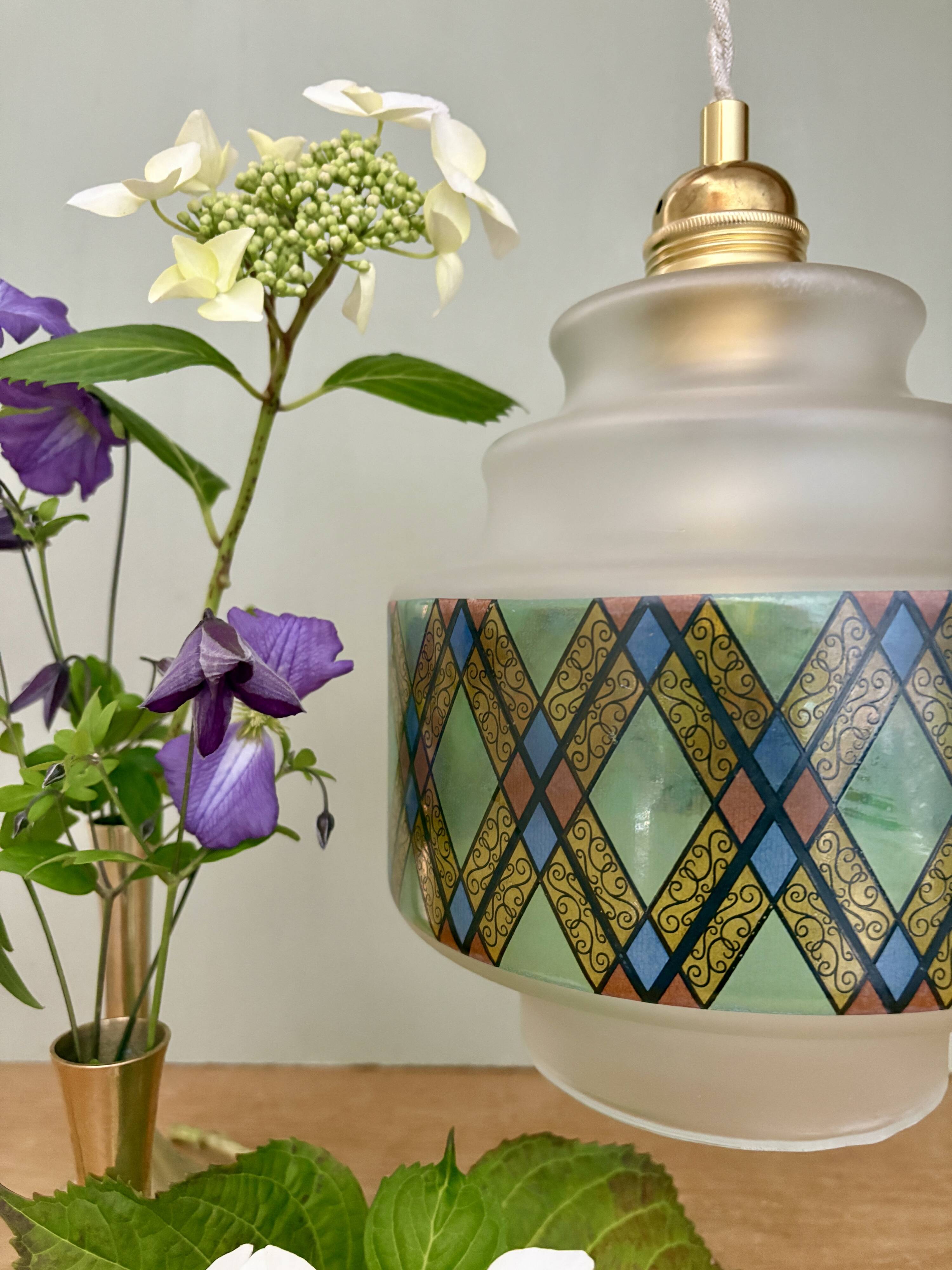 Vintage stained glass globe pendant light