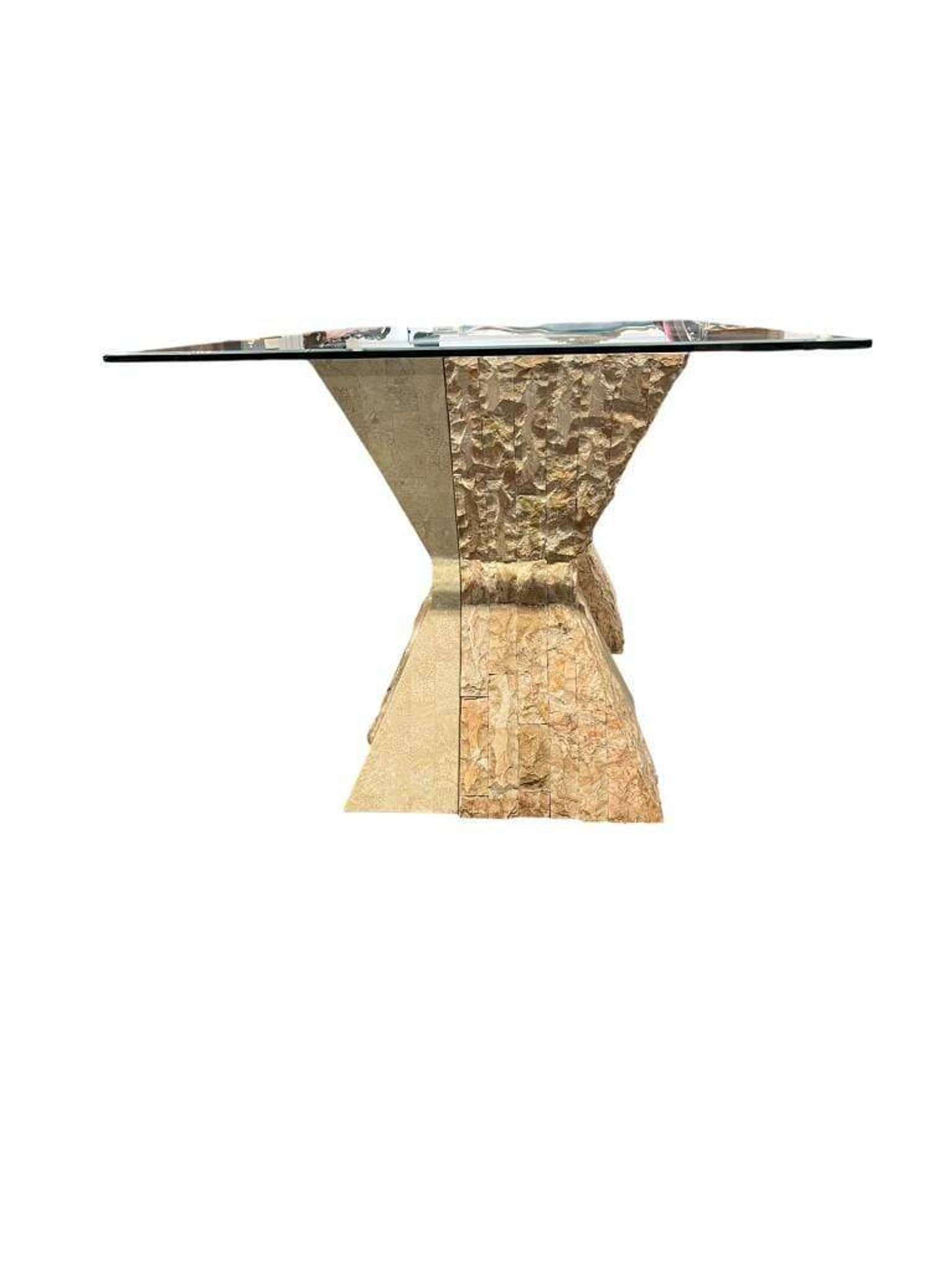 vintage stone dining table with glass top