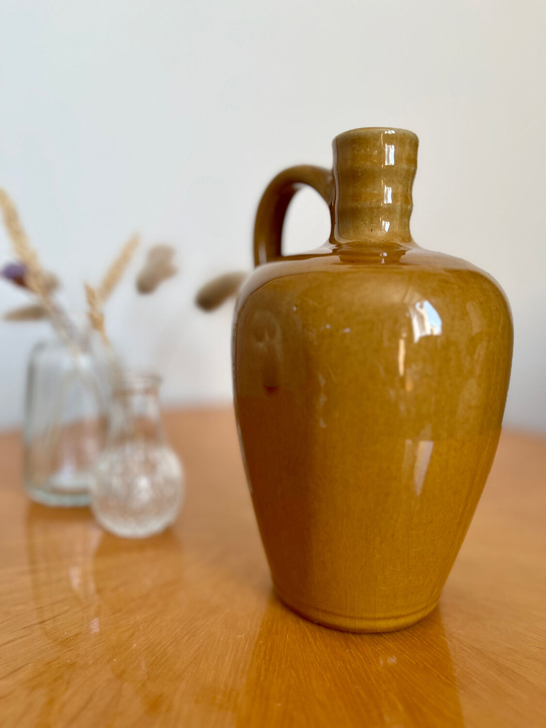 Vintage beige ceramic pitcher jug bottle