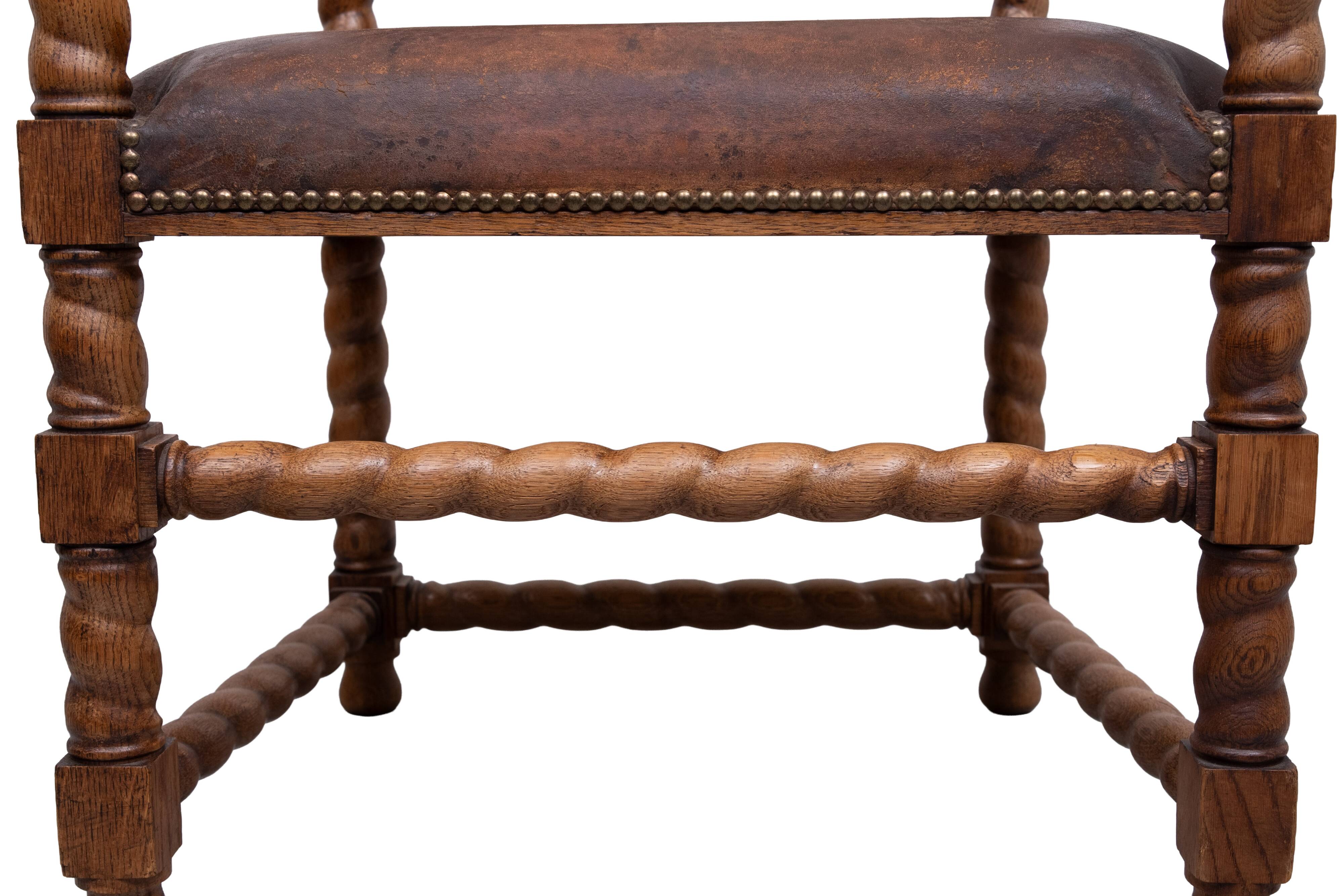 Dutch 19th Century Oak Baroque open Arm Chair