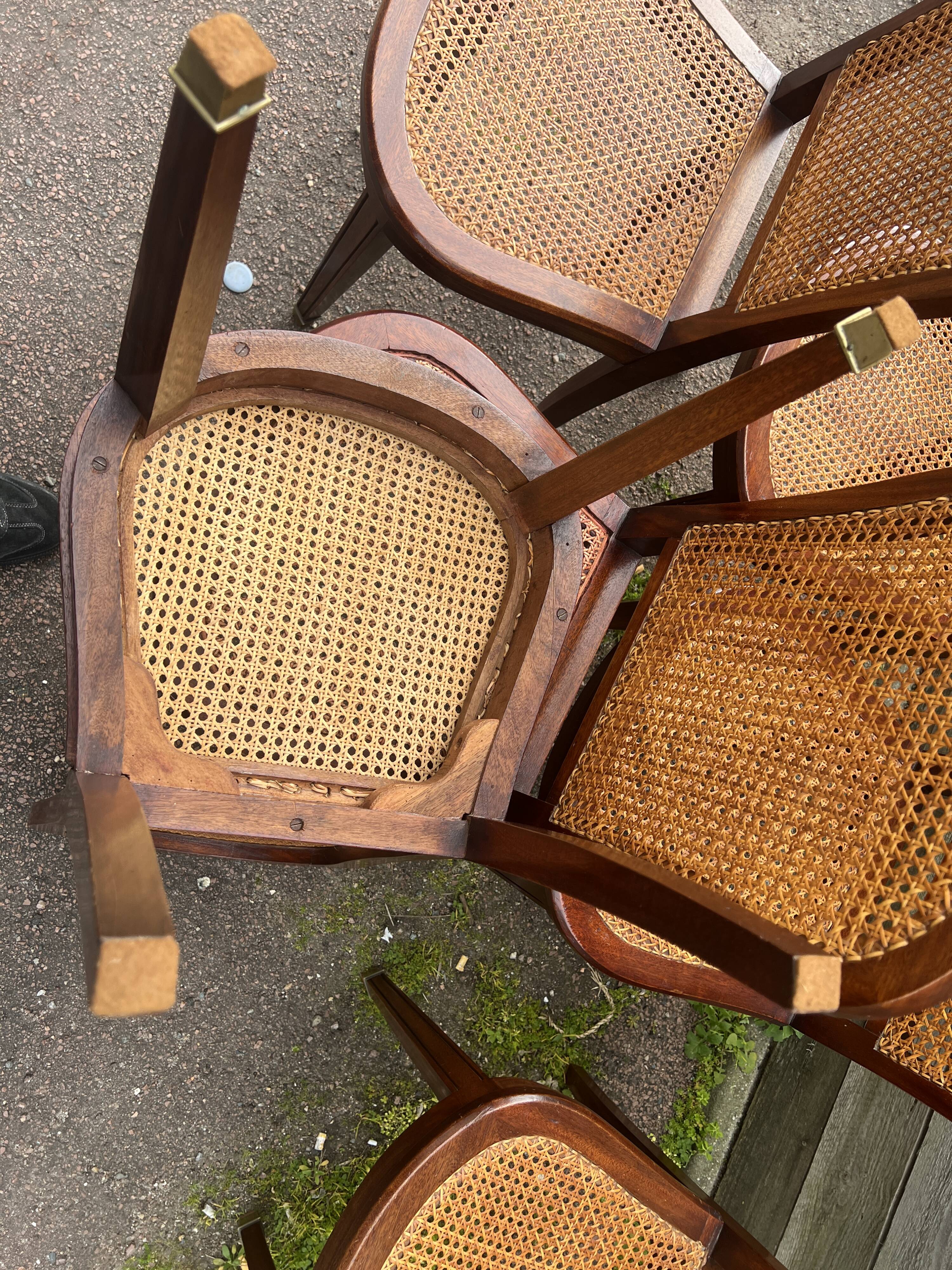 Six caned mahogany chairs, Art Deco, 20th century.