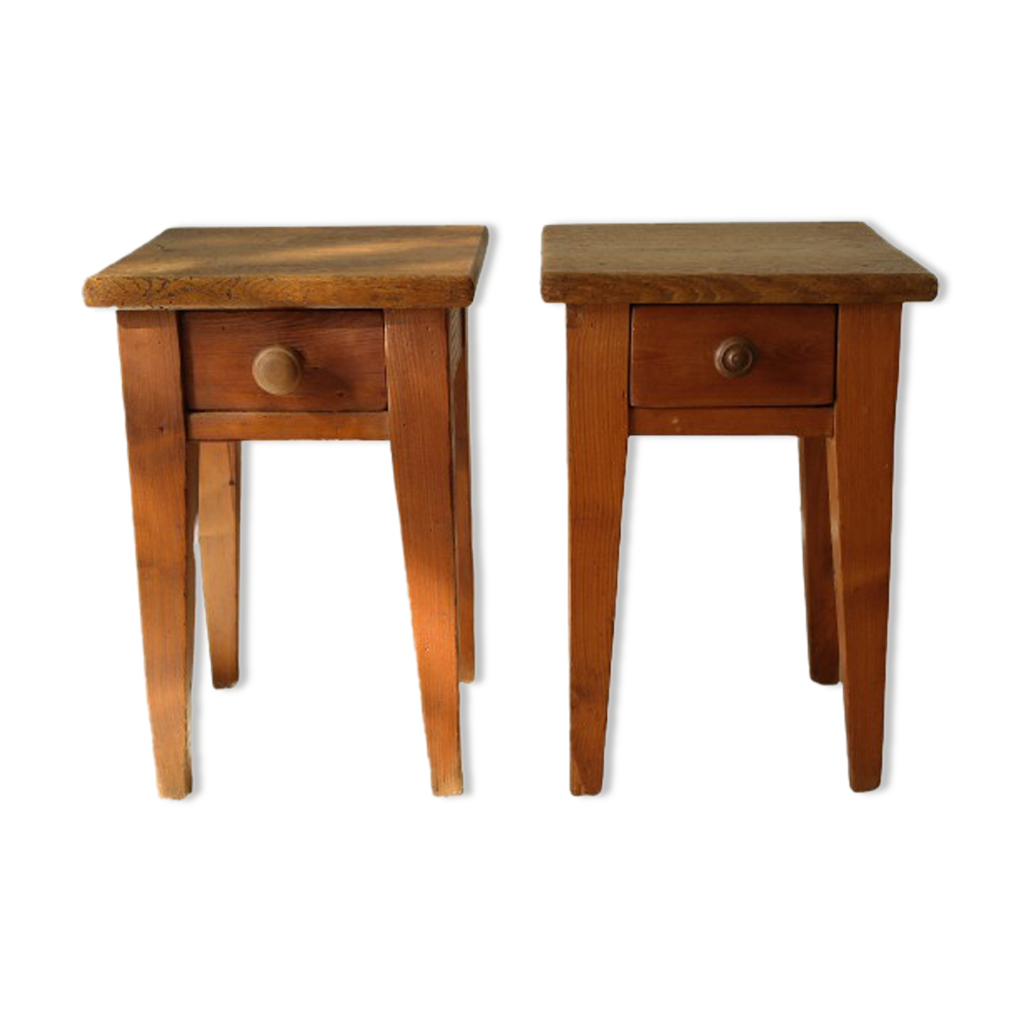 Pair of vintage country bedside tables oak and fir