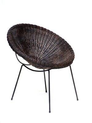 Mid-Century Italian Rattan Armchairs & Table Set, 1950s, Set of 3