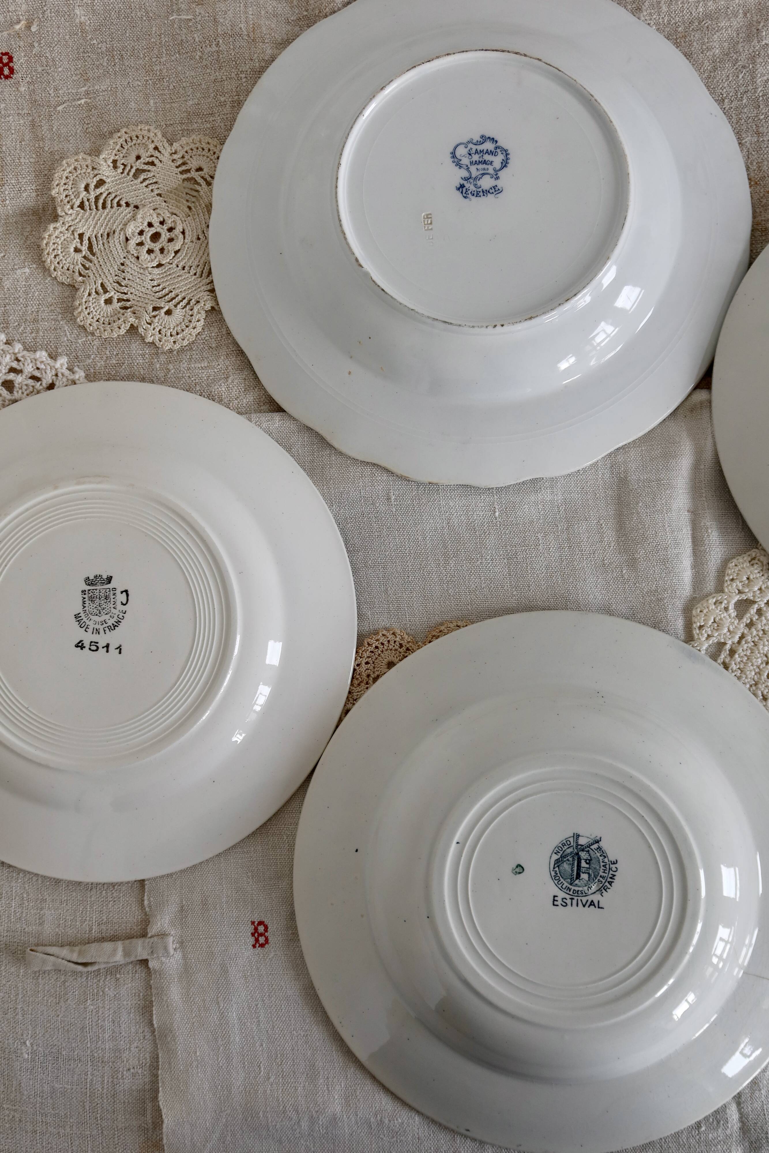 6 mismatched vintage iron earthenware plates
