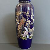 Vase style japonais bleu cobalt & faisans