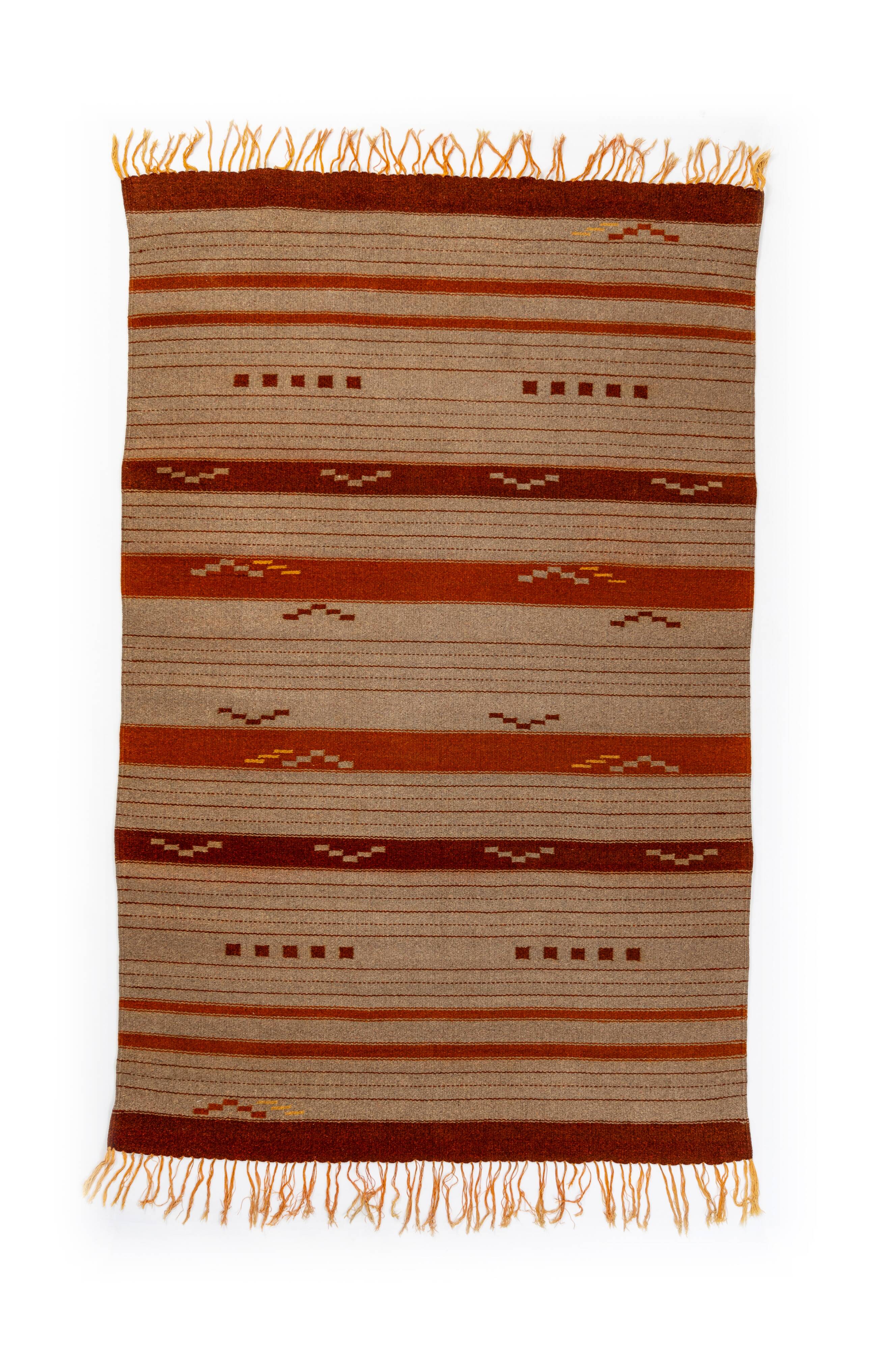 Scandinavian Art Deco/Functionalism Flat Weave Rug. 242 (274 incl. fringes) x 154 cm