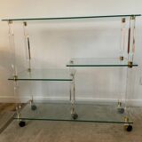 Hollywood Regency Lucite and Brass Rolling Bar