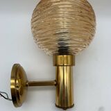 Set of 3 globe wall lights in glass and gold metal