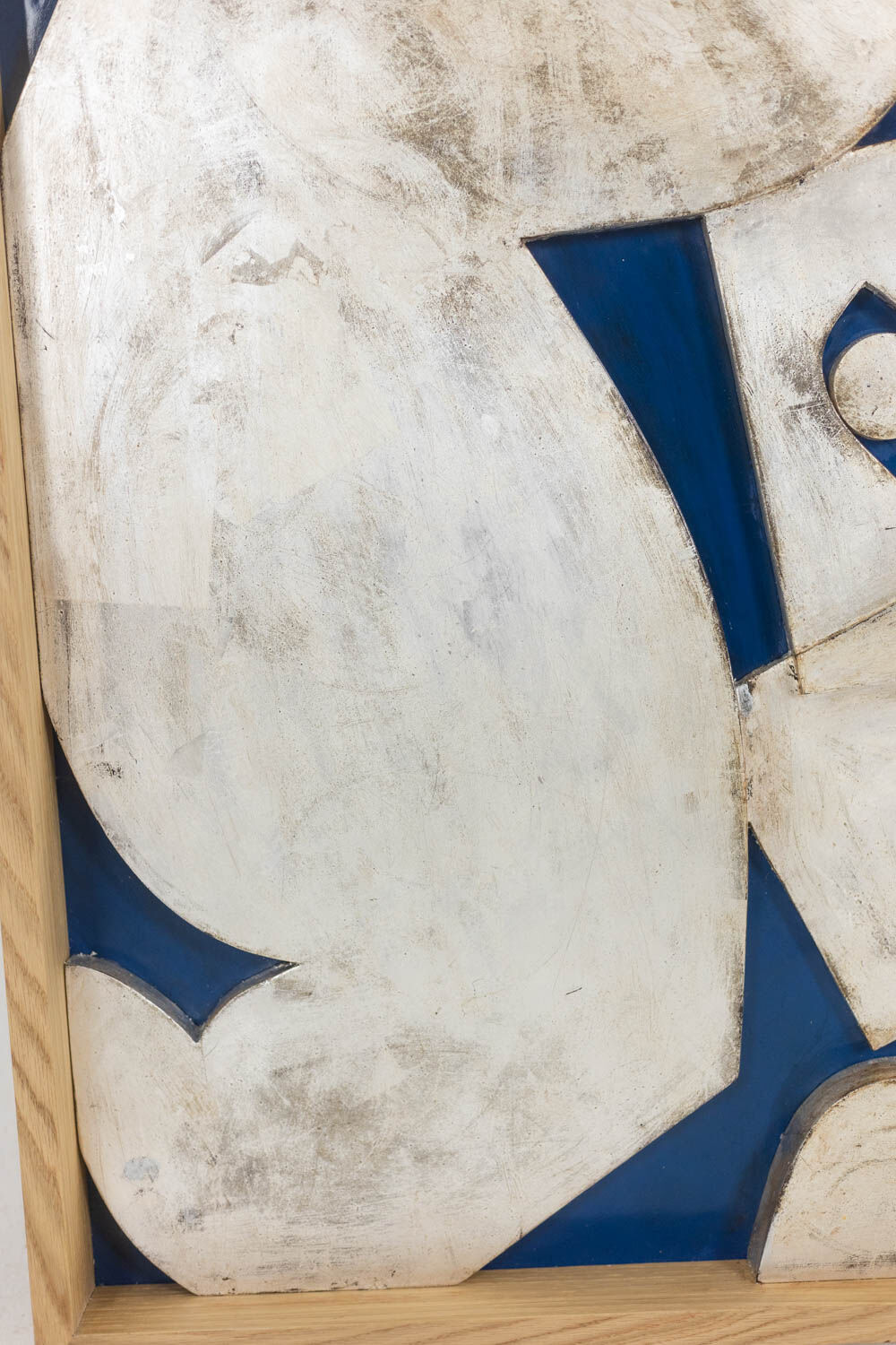 Relief panel "The Acrobat" in silver on a blue background. Contemporary.