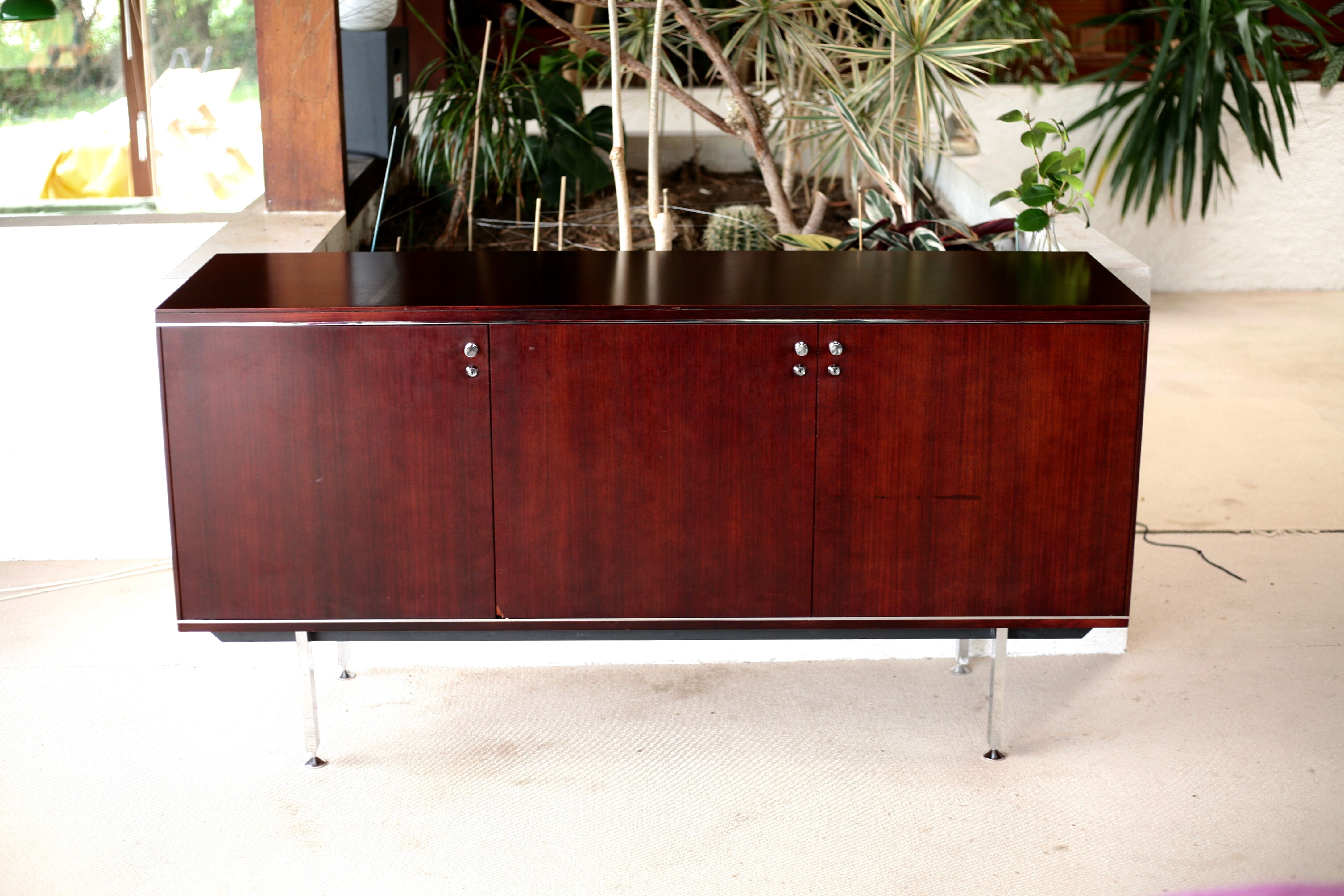 Sideboard solid wood and steel, France, cira 1970, Negroni edition