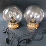 2 Limburg 1970s bubble globe and brass table lamps