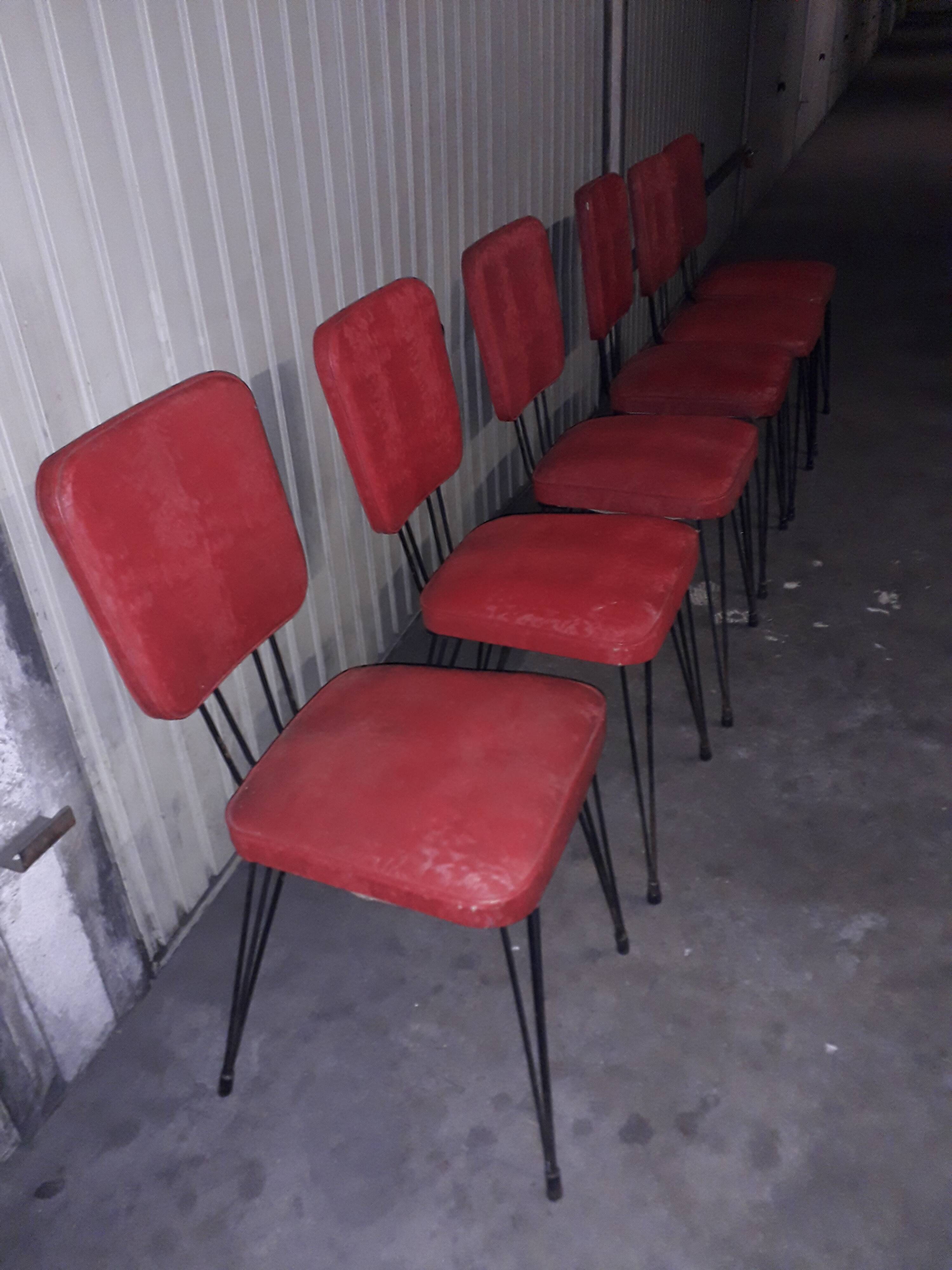 6 vintage red chairs