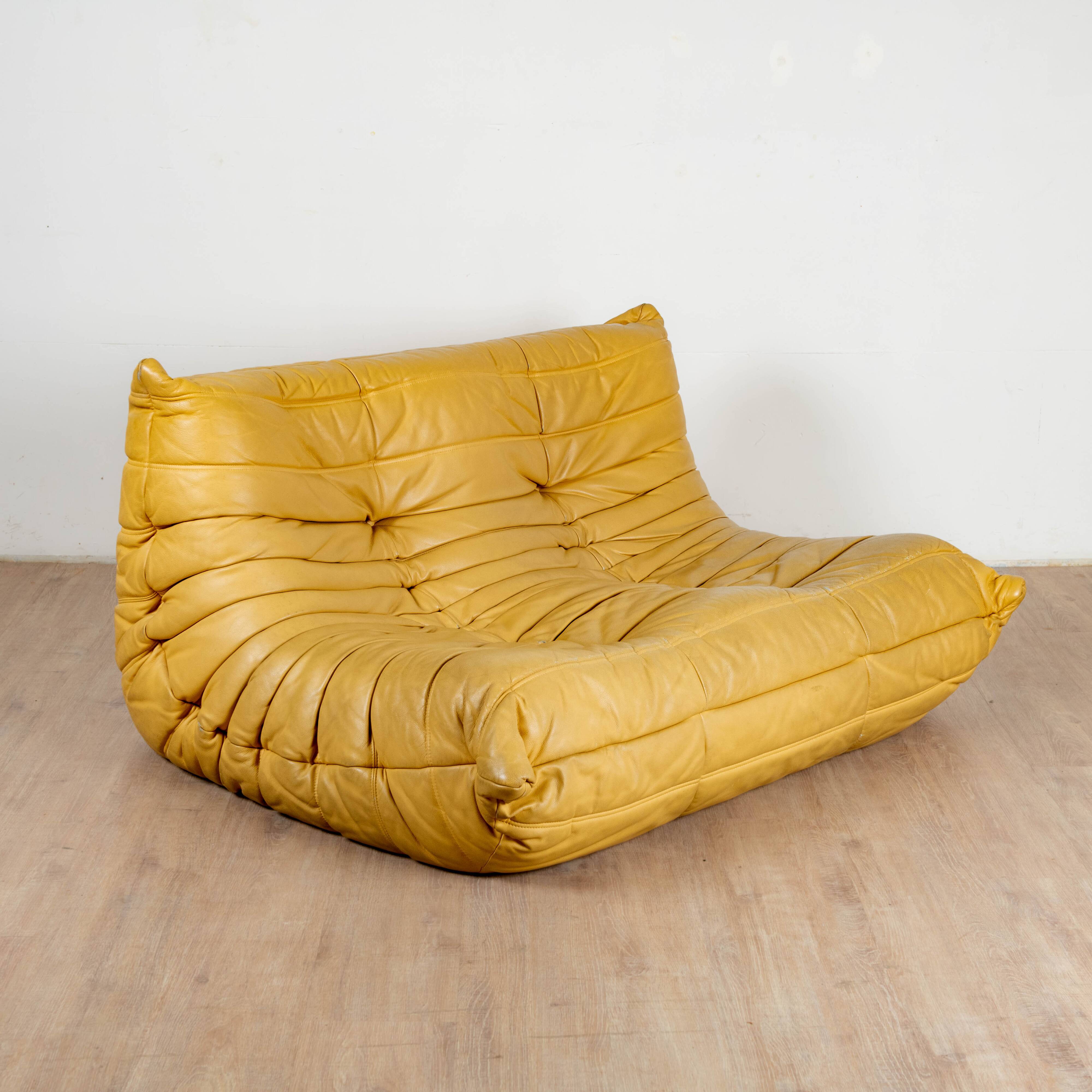 Togo gold leather sofa by Michel Ducaroy for Ligne Roset 1973