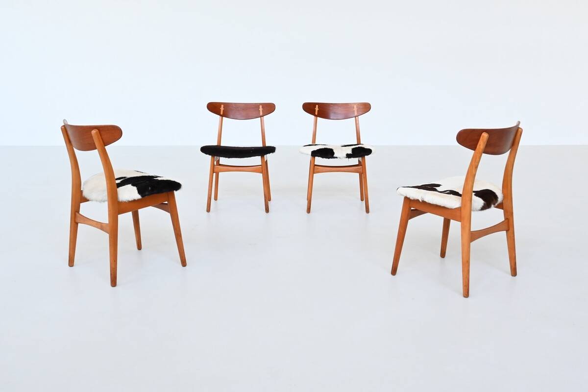 Hans Wegner model CH30 dining chairs in cowskin Carl Hansen Denmark 1952