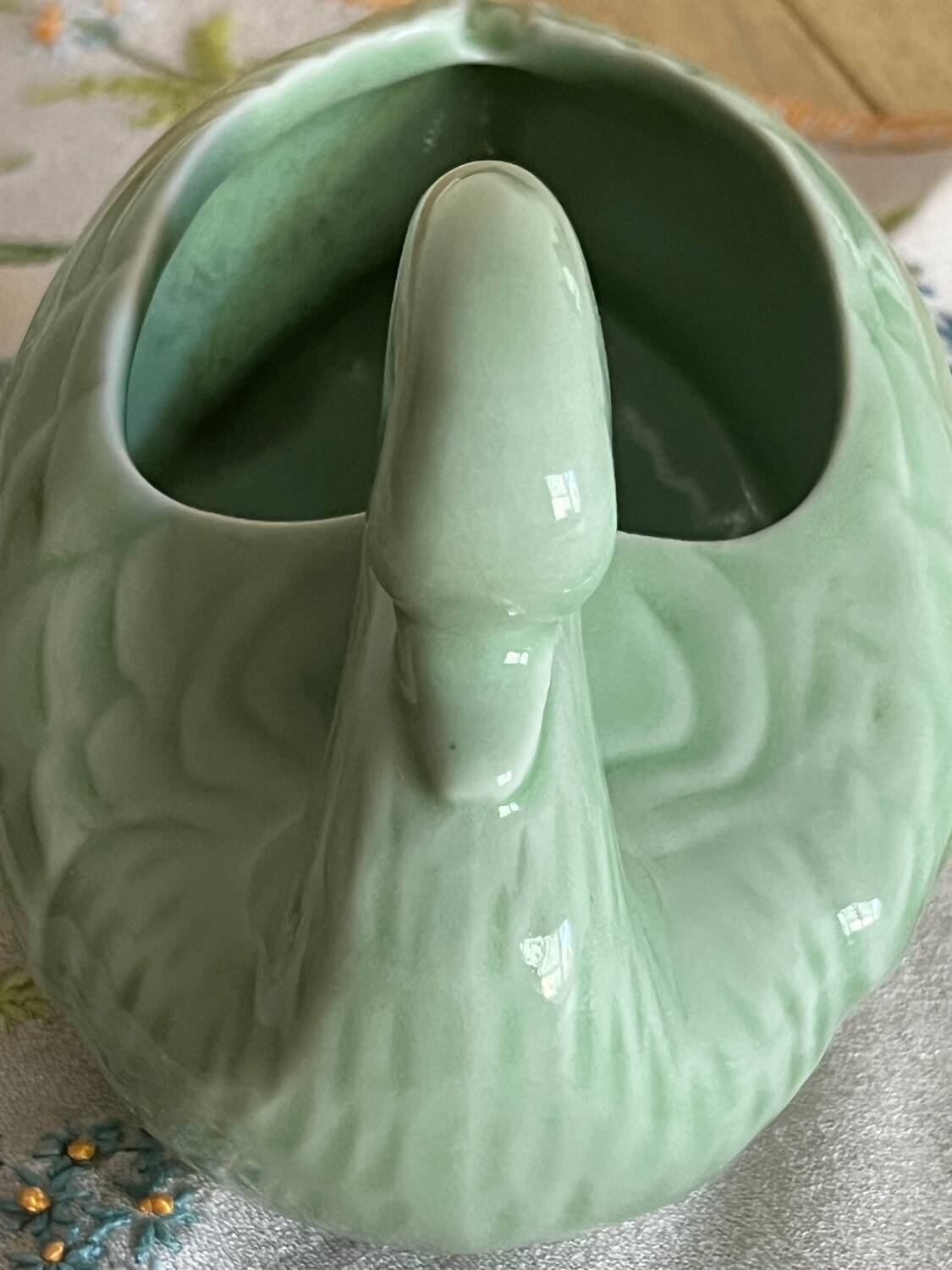 Almond green ceramic swan
