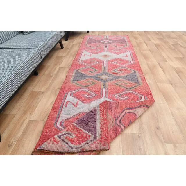 1970s Turkish Oushak Handmade Wool Cotton Pink Area Rug 103x335
