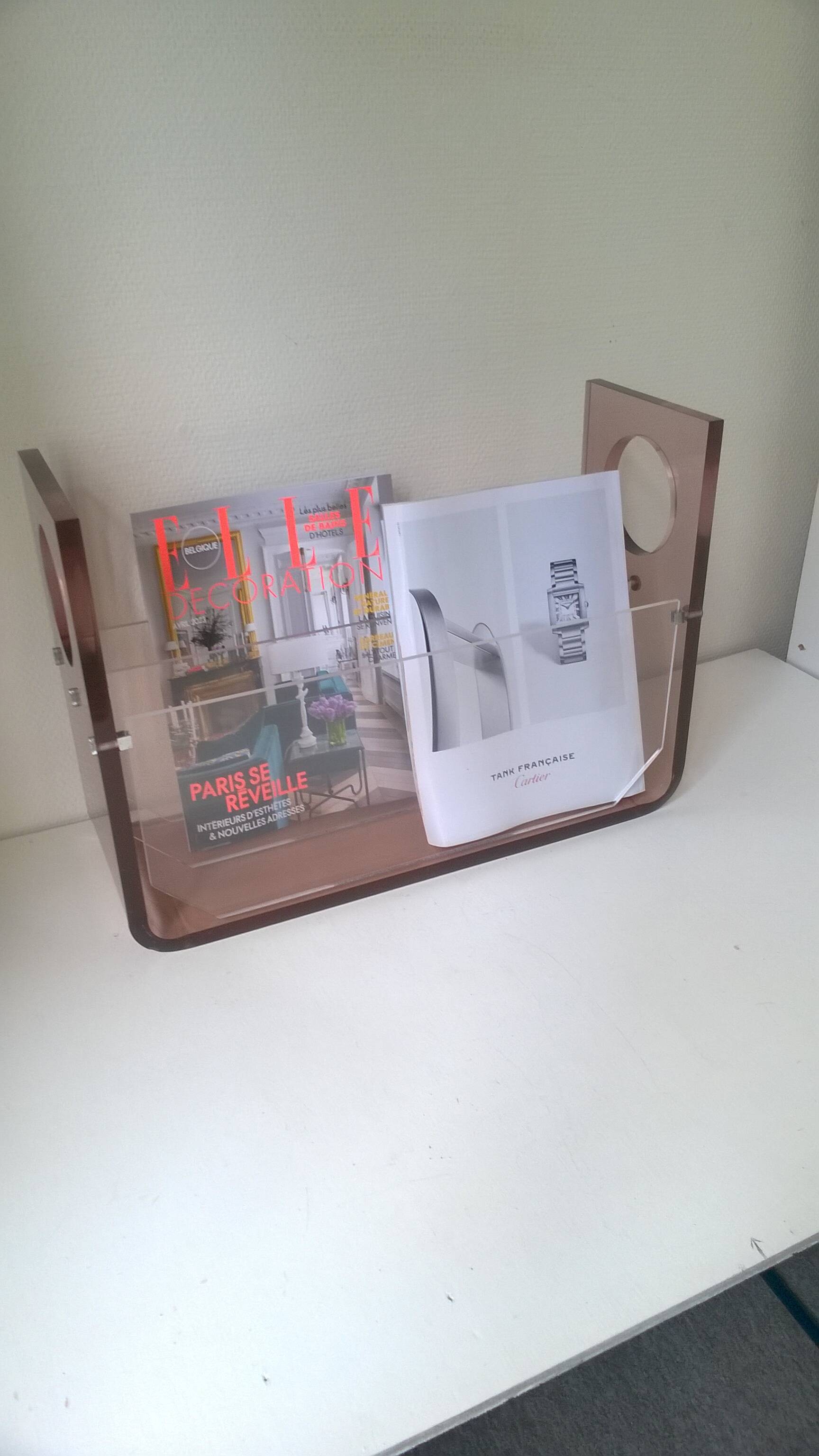 Vintage plexiglass magazine rack - attributed to Michel Dumas