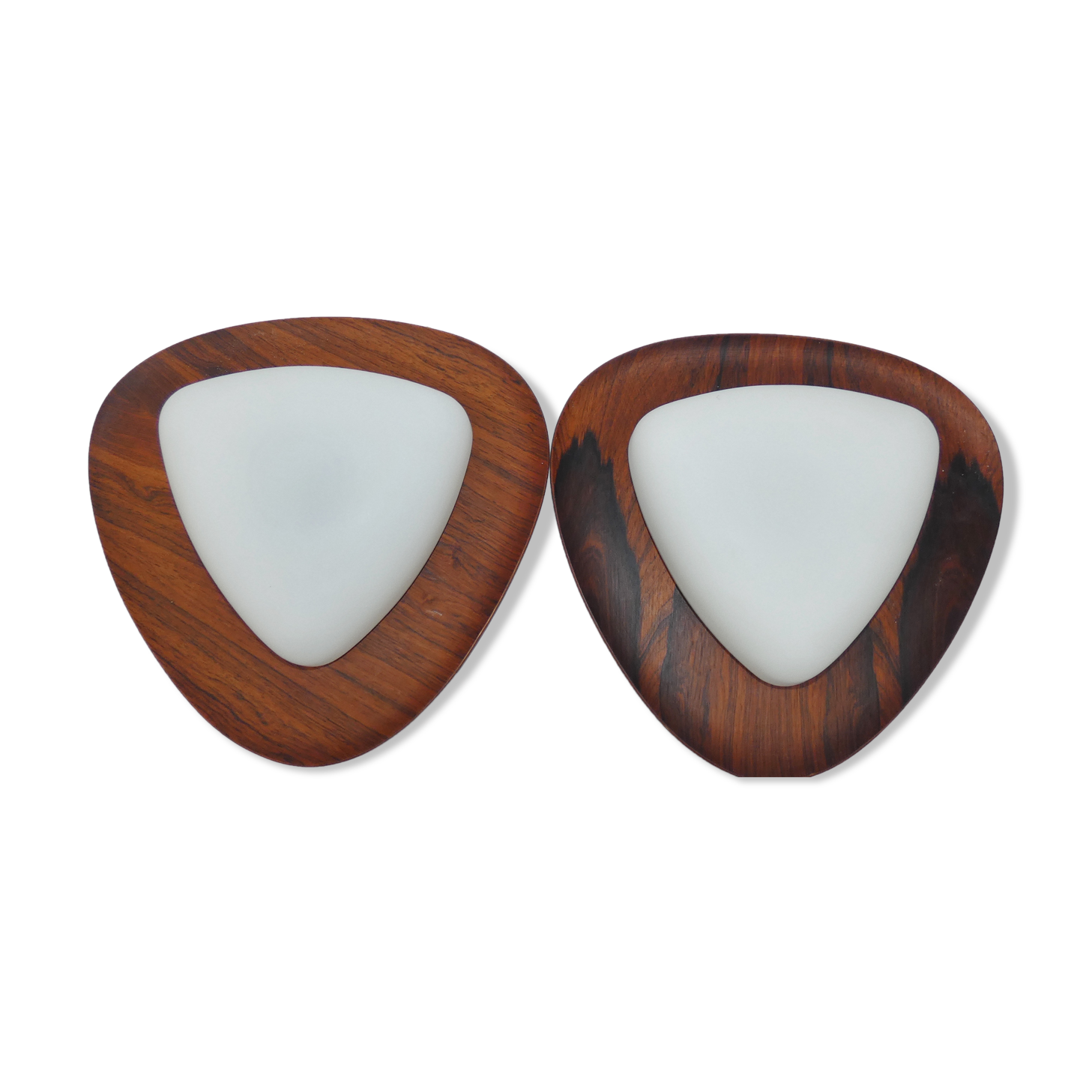 Reggiani, pair of vintage sconces opaline blanche palissandre, 1950, italy