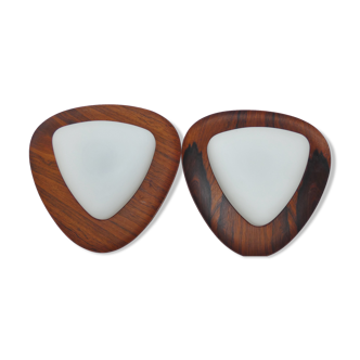 Reggiani, pair of vintage sconces opaline blanche palissandre, 1950, italy