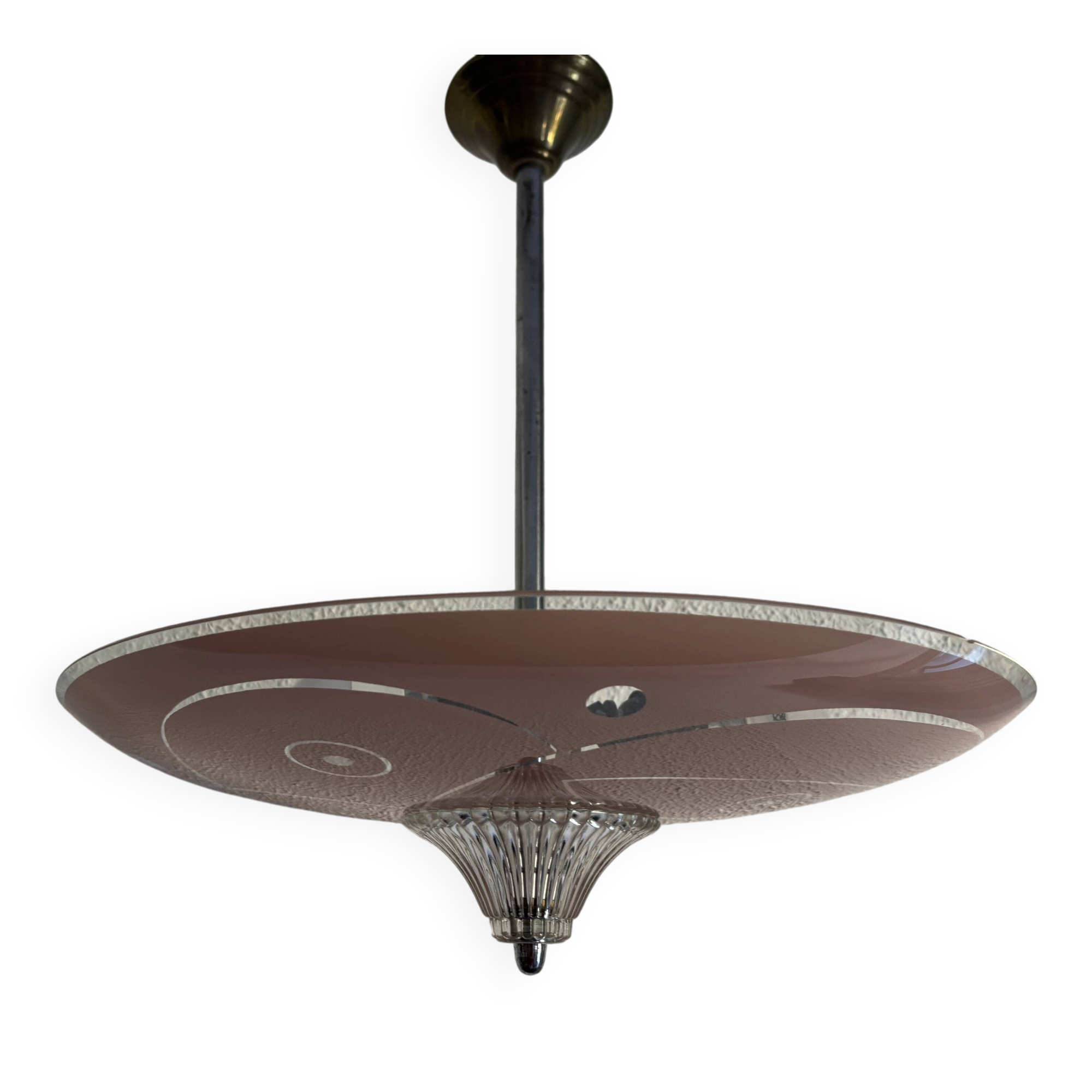 Vintage 1950 pink glass dome ceiling light - 39 x 40 cm