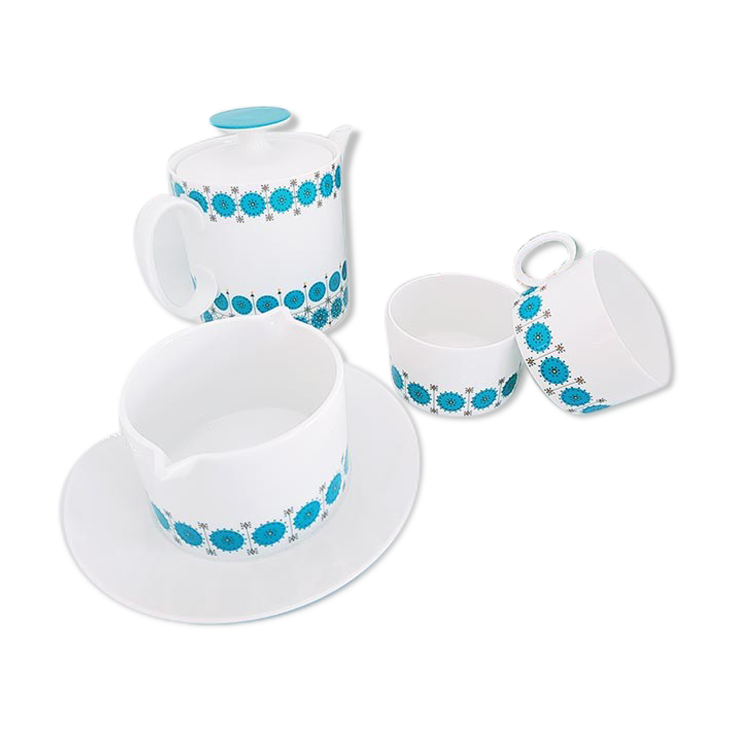 Lot 1 teapot 1 milk pot 2 cups vintage blue