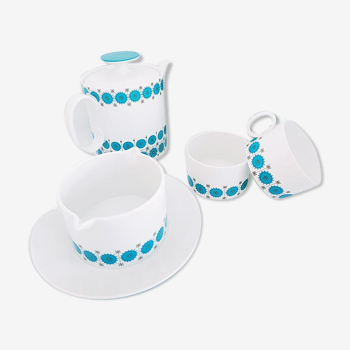 Lot 1 teapot 1 milk pot 2 cups vintage blue
