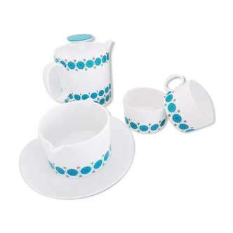 Lot 1 teapot 1 milk pot 2 cups vintage blue