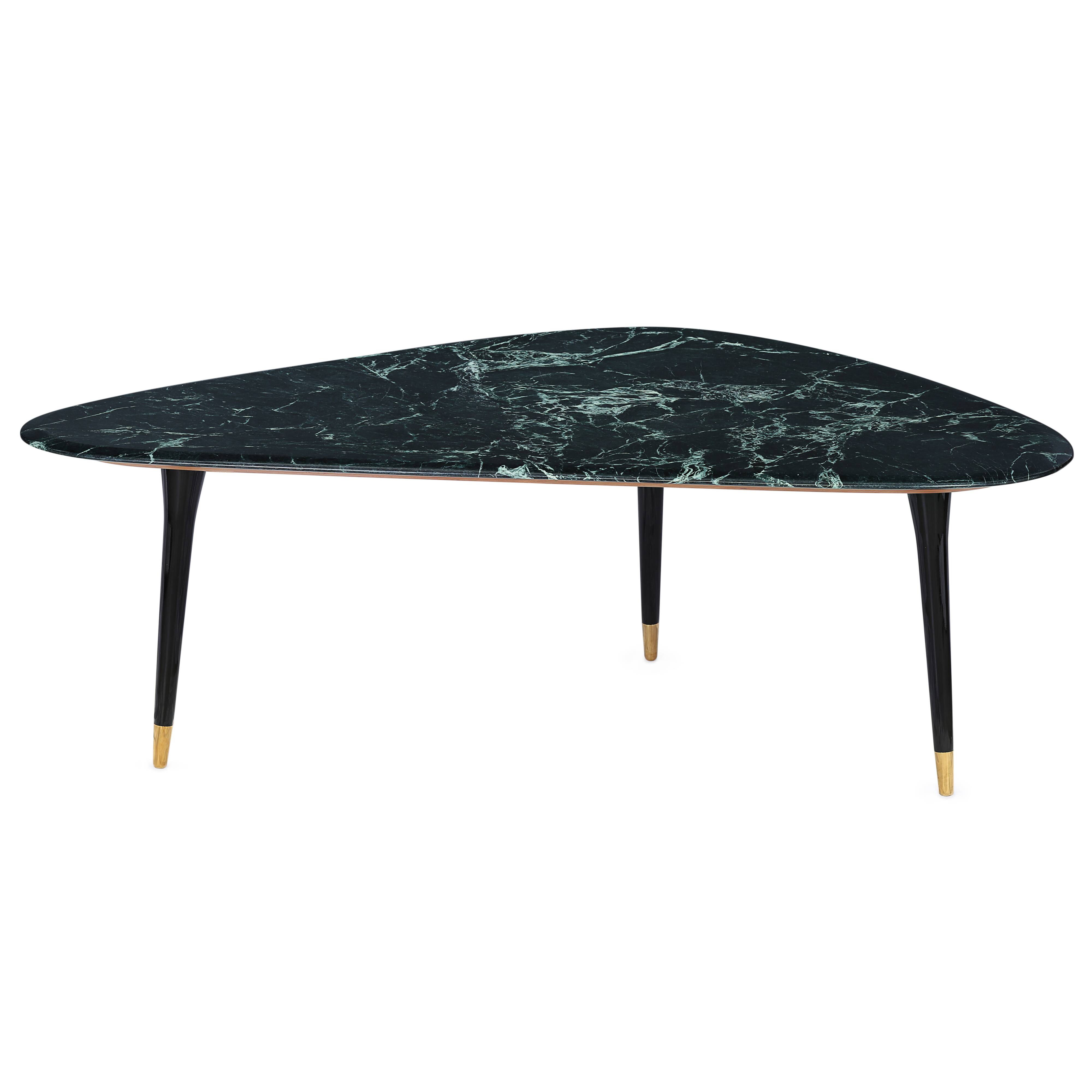 Coffee table marble top green feet black lacquer and brass