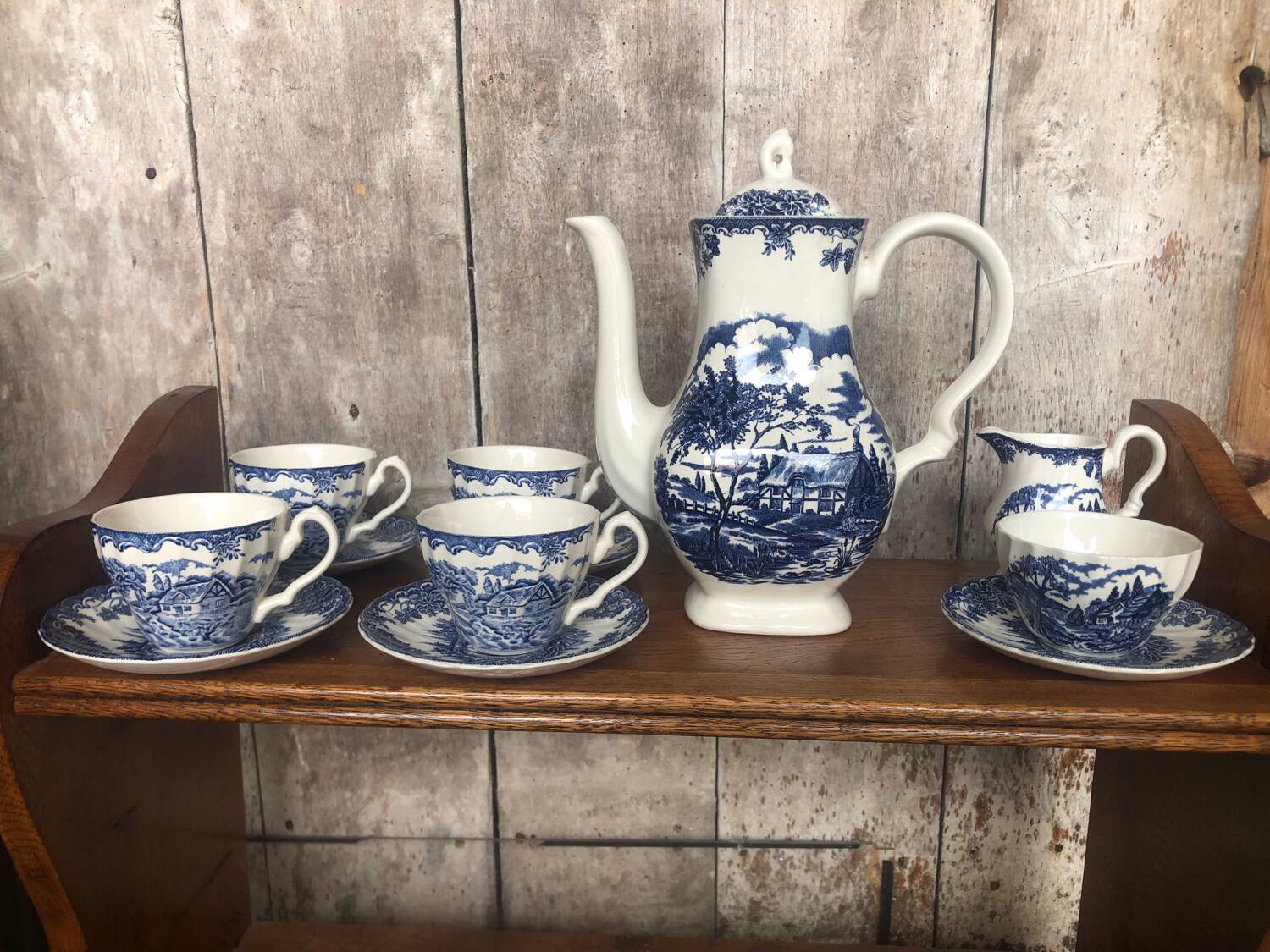 Old tea service the brook myott white ceramic blue decor england