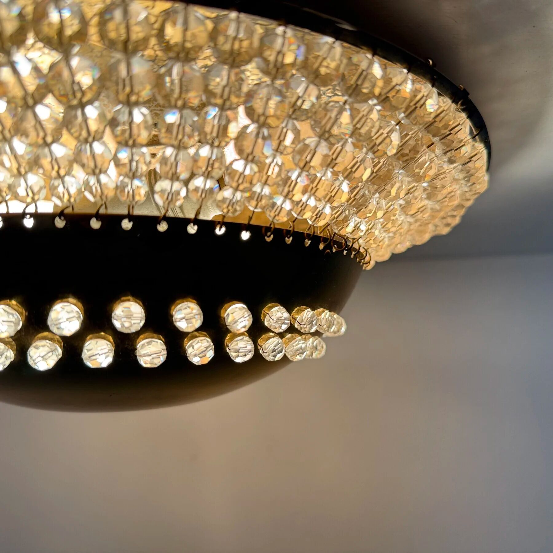 Unique modernist design crystal glass and brass wall light, Austria 1950s