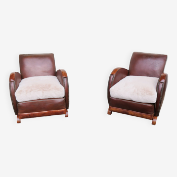 Pair of art-deco leather armchairs