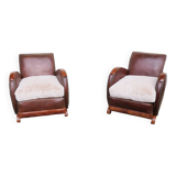 Pair of art-deco leather armchairs