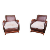 Pair of art-deco leather armchairs
