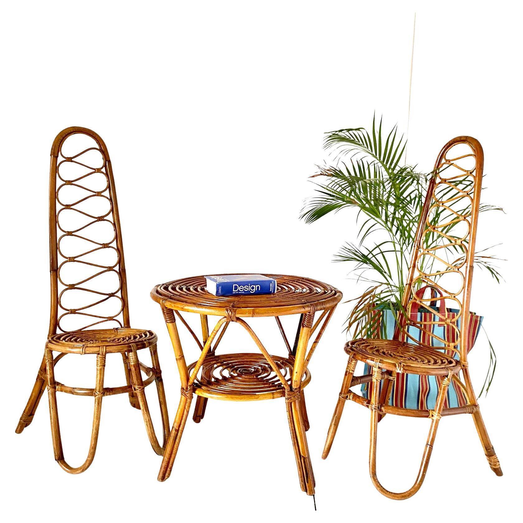 Mid Century Modern Bonacina Bamboo Chairs, set of two, Italy 1960s