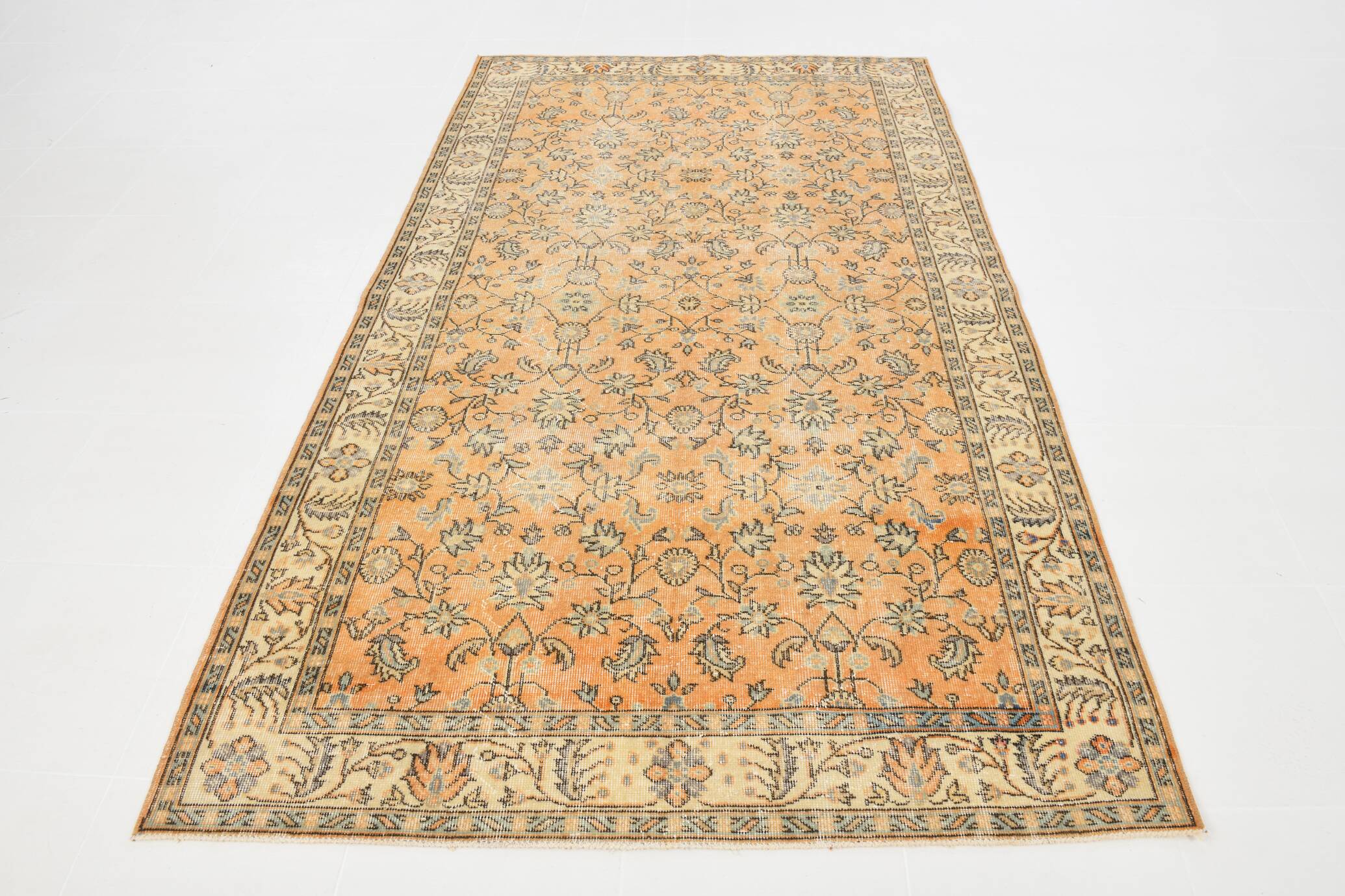 5x9 Vintage Orange Floral Turkish Area Rug, 160x271Cm