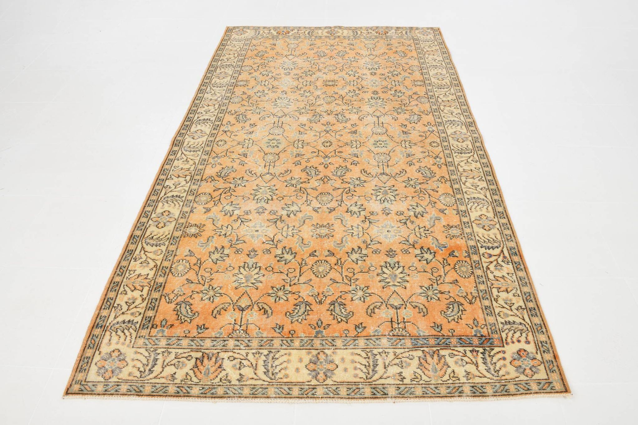 5x9 Vintage Orange Floral Turkish Area Rug, 160x271Cm