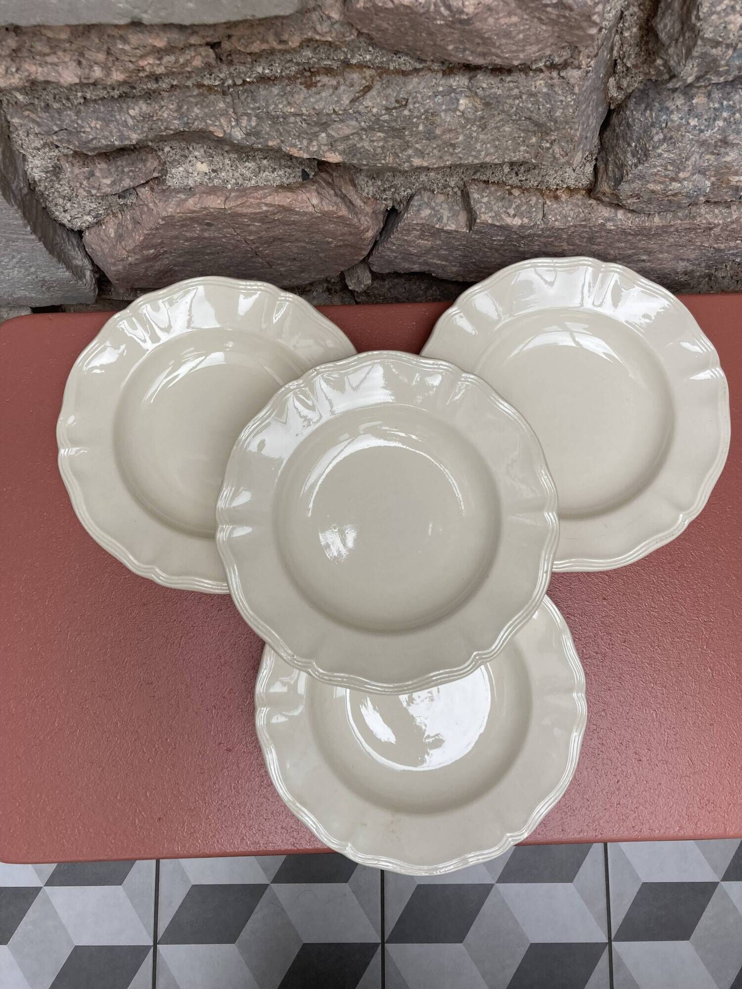 Set of 4 ivory gadroon soup plates Digoin Sarreguemines