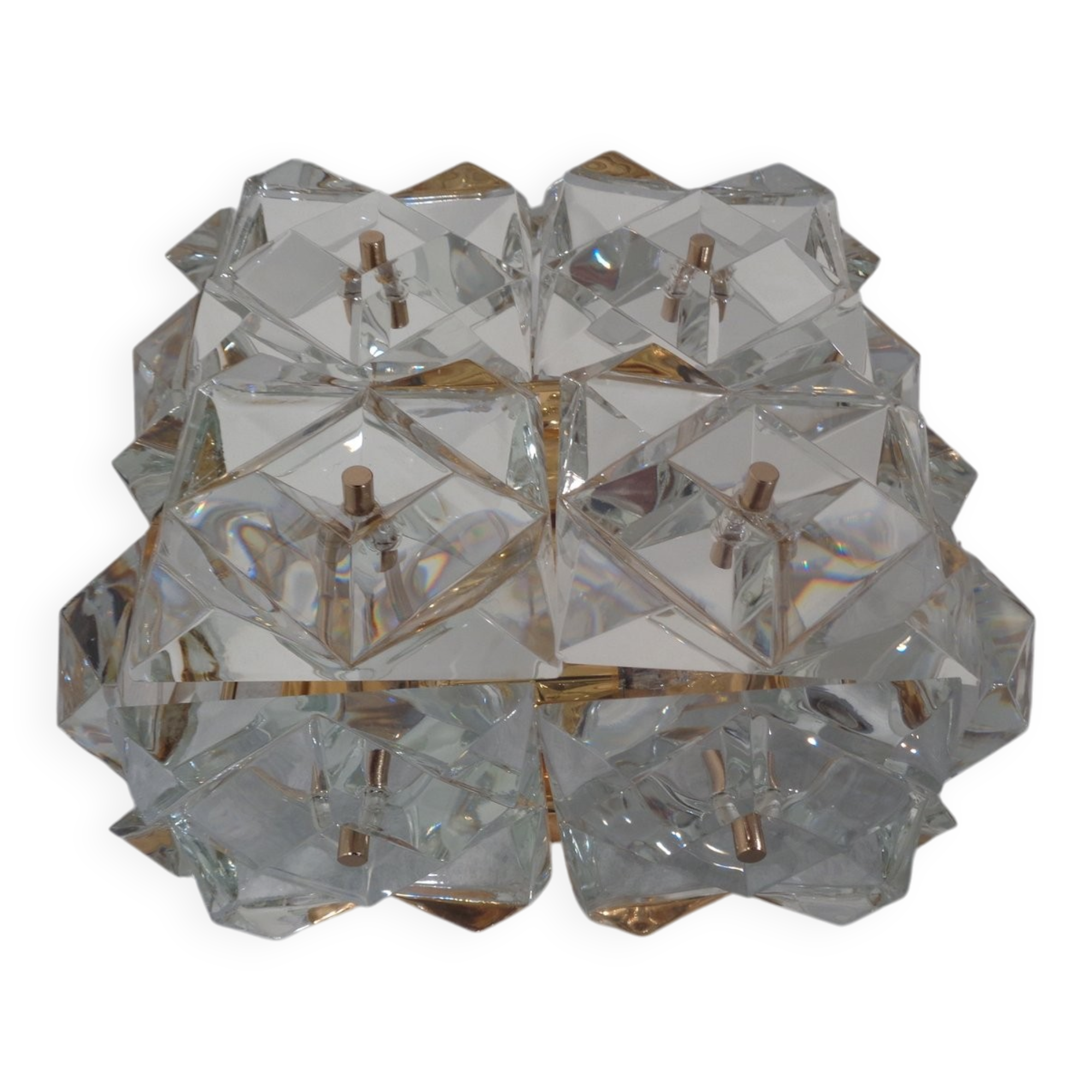 Gold-Plated & Crystal Glass Flush Mount Light from Kinkeldey, 1970s