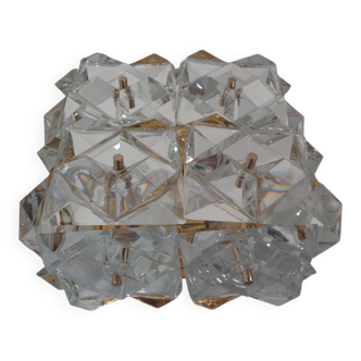 Gold-Plated & Crystal Glass Flush Mount Light from Kinkeldey, 1970s