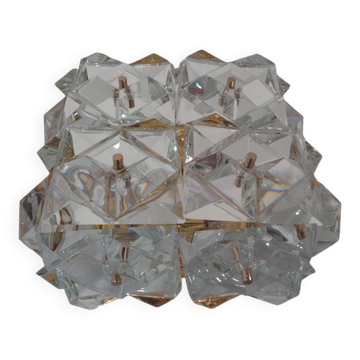 Gold-Plated & Crystal Glass Flush Mount Light from Kinkeldey, 1970s